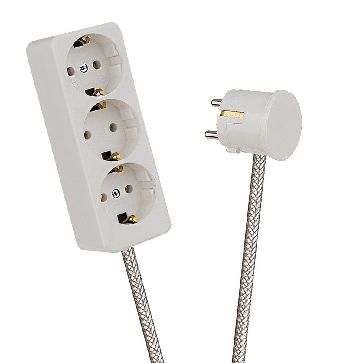 White 3-Way Socket Outlet Silver Grey Netlike