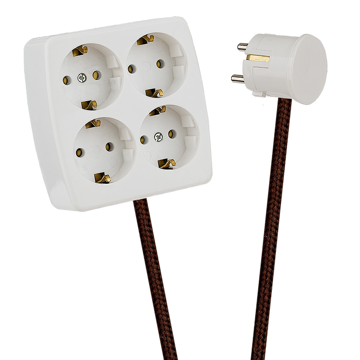 White 4-Way Socket Outlet Brown