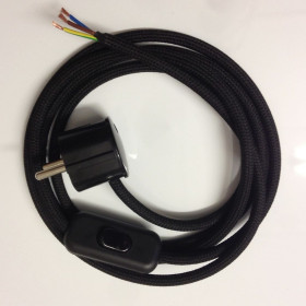 Assembled Supply Cord with Schuko Plug and Inline Cord Switch Black 3 Core 3m