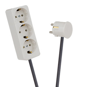 White 3-Way Socket Outlet Dark Grey