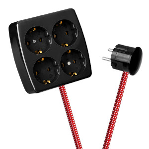 Black 4-Way Socket Outlet Red-White Spots