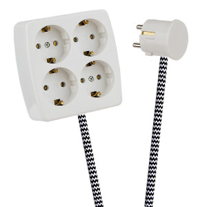 White 4-Way Socket Outlet Black-White Zig Zag