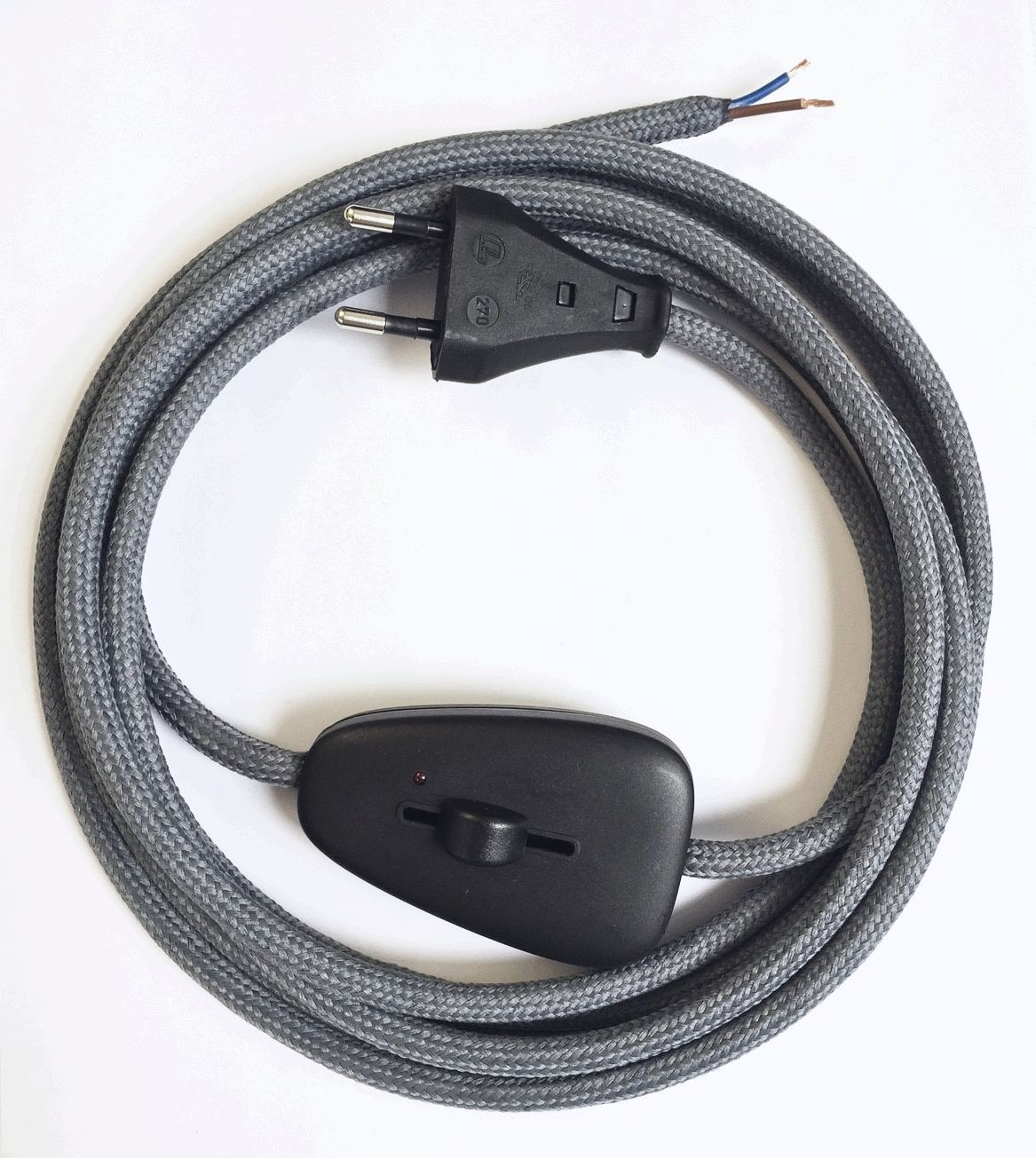 Assembled Supply Cord with Euro Plug and Dimmer Dark Grey 2 Core