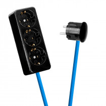 Black 3-Way Socket Outlet Blue-Turquoise