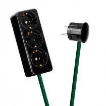 Black 3-Way Socket Outlet Green