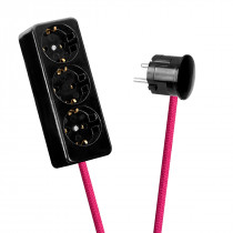 Black 3-Way Socket Outlet Pink