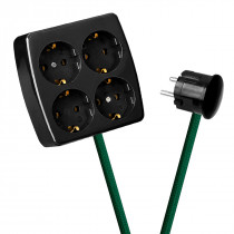 Black 4-Way Socket Outlet Green