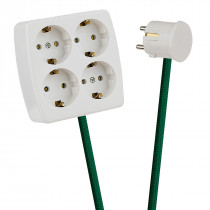 White 4-Way Socket Outlet Green