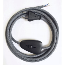 Assembled Supply Cord with Euro Plug and Dimmer Dark Grey 2 Core
