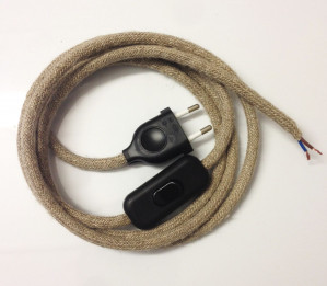 Assembled Supply Cord with Plug and Inline Cord Switch Linen 2 Core 3m