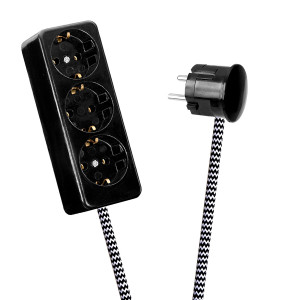 Black 3-Way Socket Outlet Black-White Zig Zag