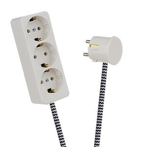 White 3-Way Socket Outlet Black-White Zig Zag