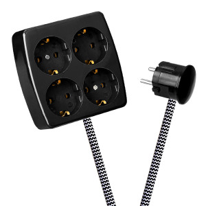 Black 4-Way Socket Outlet Black-White Zig Zag