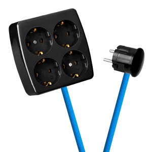 Black 4-Way Socket Outlet Blue Turquoise